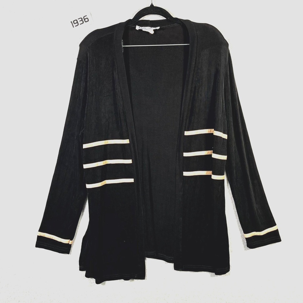 Vintage Kokomo Cardigan Sweater Womens Large Black Gold Ribbon Striped Retro